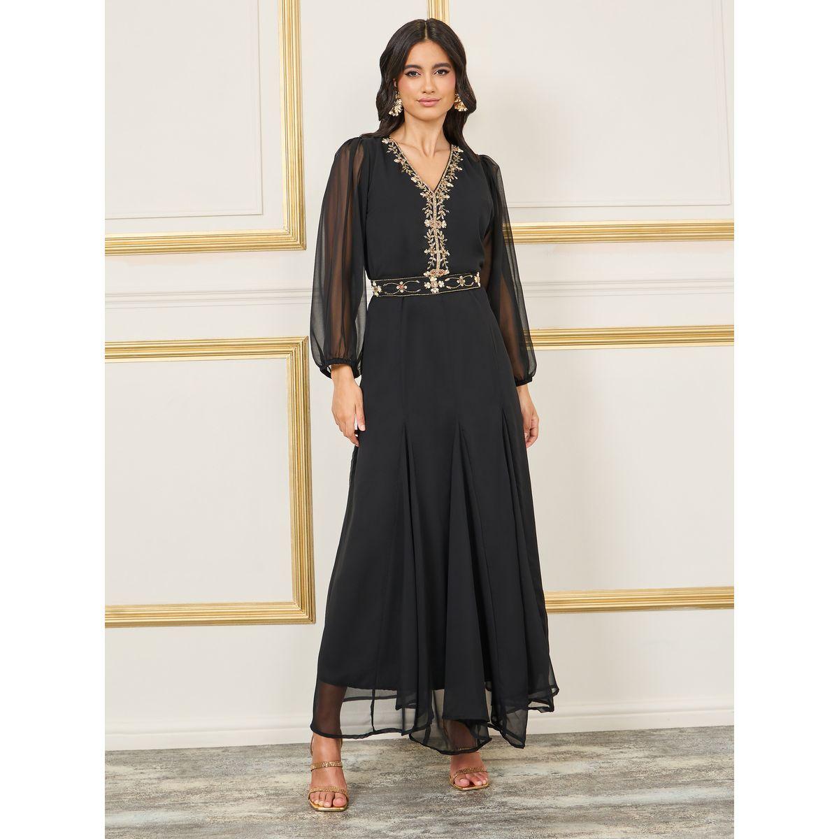 جلابية مزينة بالخرز مع حزام خصر ماكسيم كرييشن × ستايلي-women-arabicclothing-jalabiyas-image-1