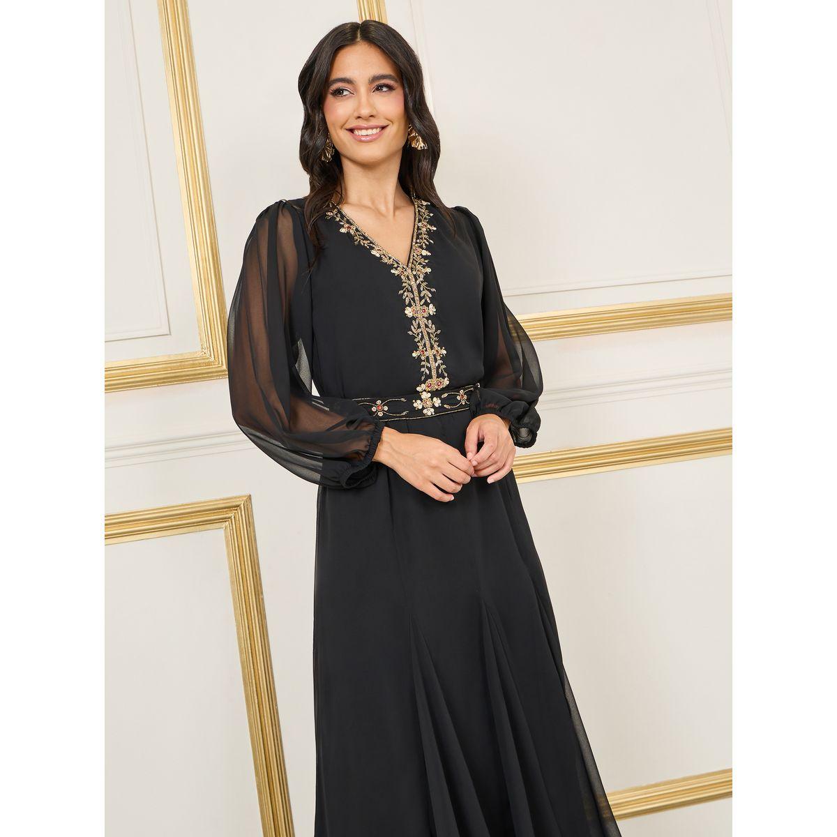 Maxim Creation X Styli  Handwork Beaded Detail Belted Jalabiya-women-arabicclothing-jalabiyas-image-2