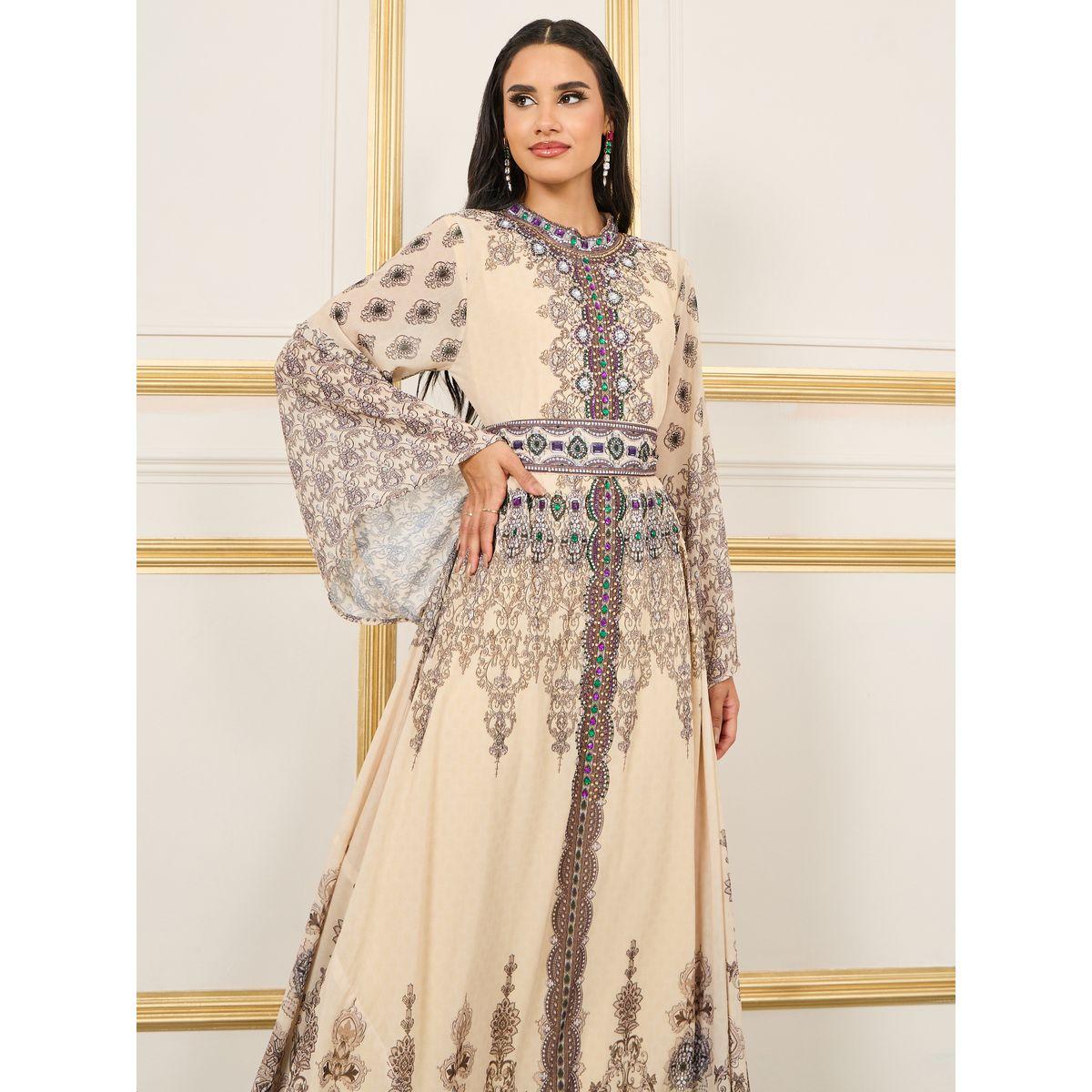 Maxim Creation Gem Stone Detail Digital Print Jalabiya-women-arabicclothing-jalabiyas-image-2