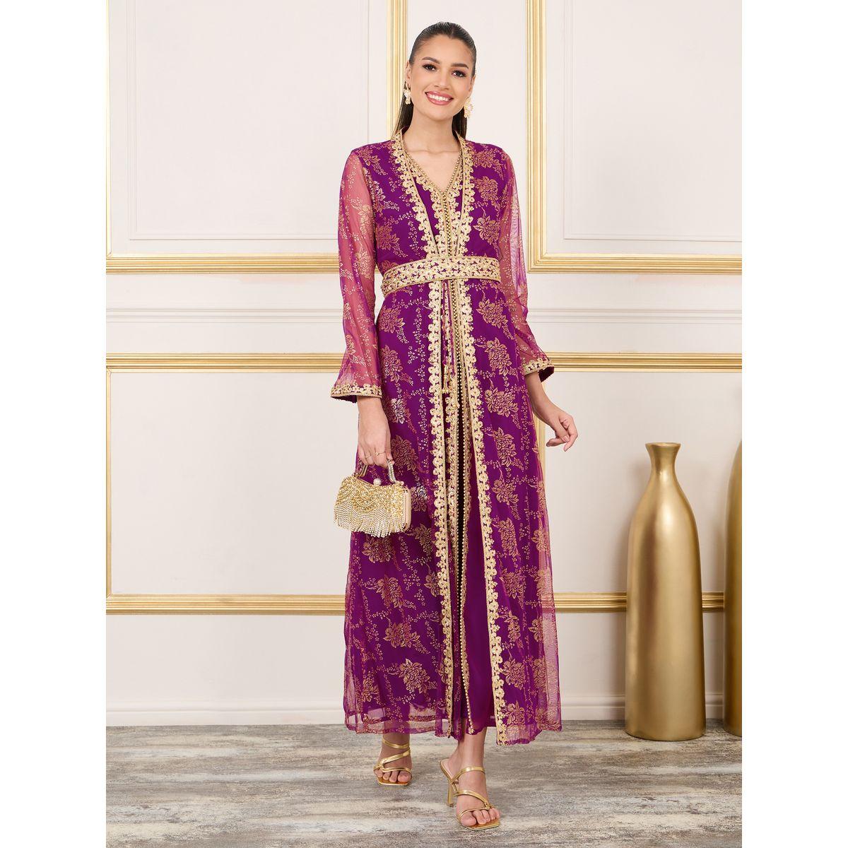 قفطان بطبعة فويل وتفاصيل دانتيل ماكسيم كرييشن × ستايلي-women-arabicclothing-kaftan-image-1