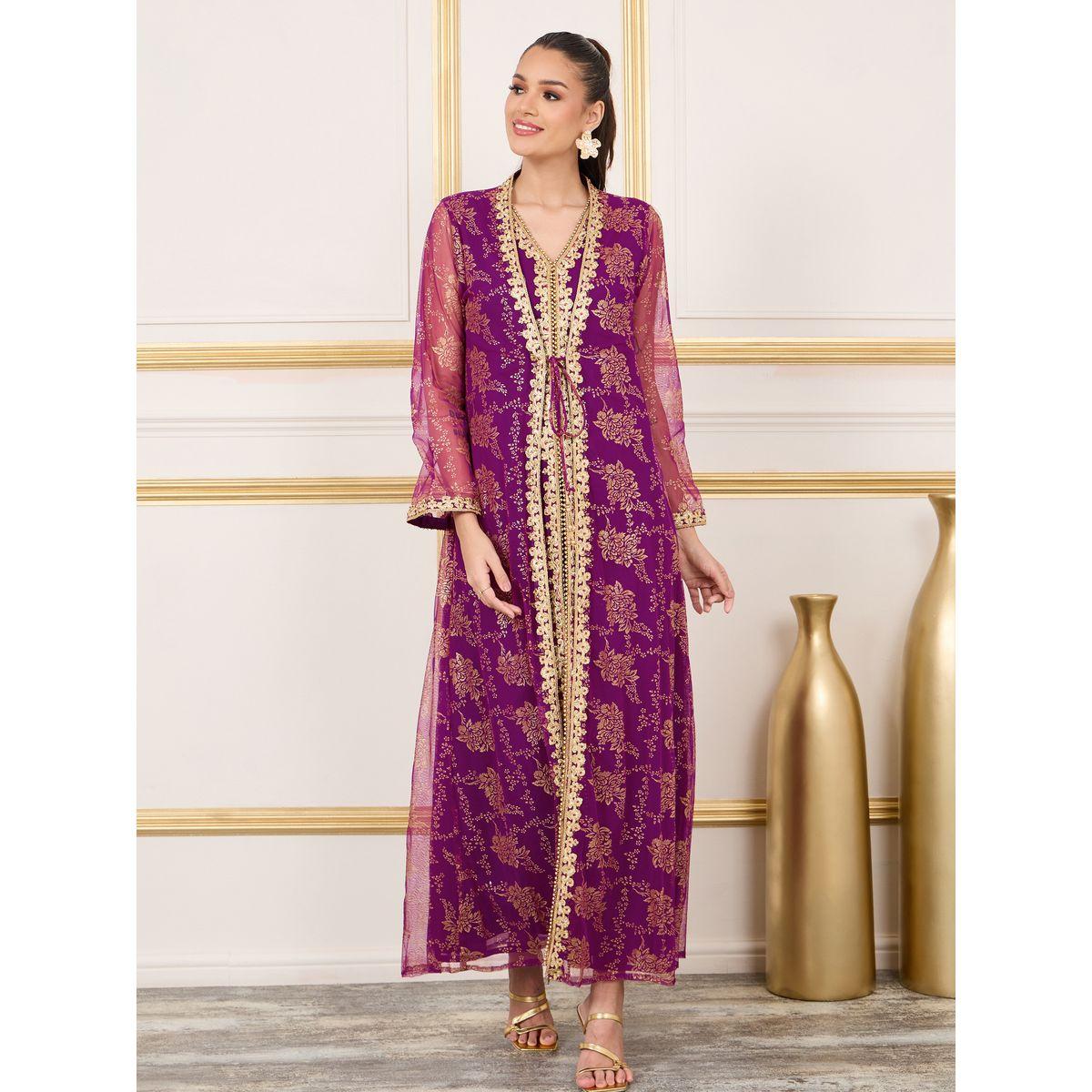 قفطان بطبعة فويل وتفاصيل دانتيل ماكسيم كرييشن × ستايلي-women-arabicclothing-kaftan-image-2
