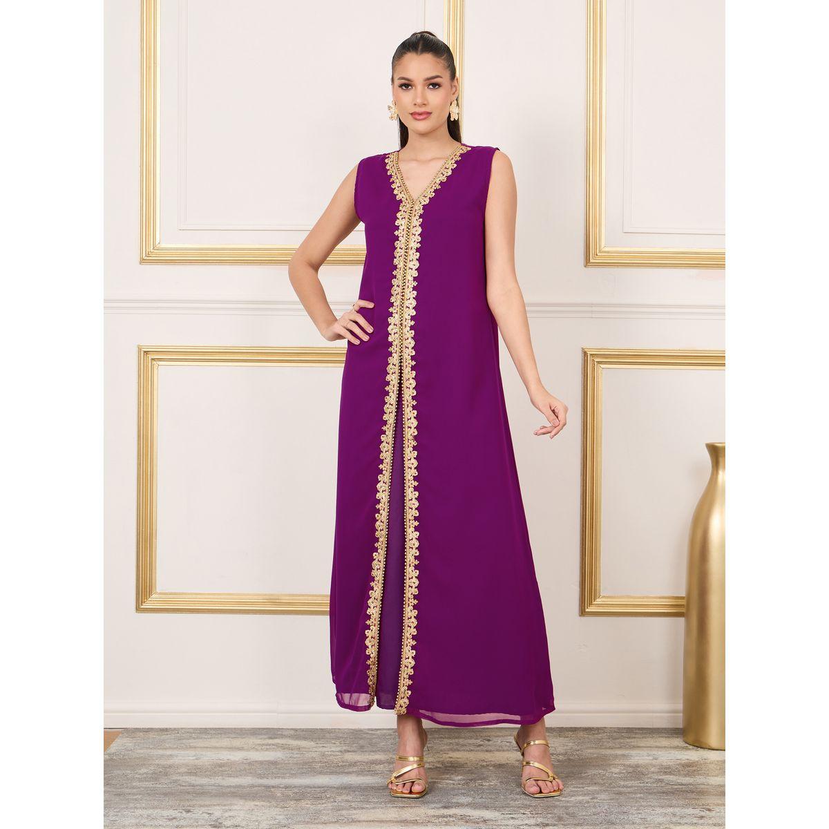 قفطان بطبعة فويل وتفاصيل دانتيل ماكسيم كرييشن × ستايلي-women-arabicclothing-kaftan-image-4