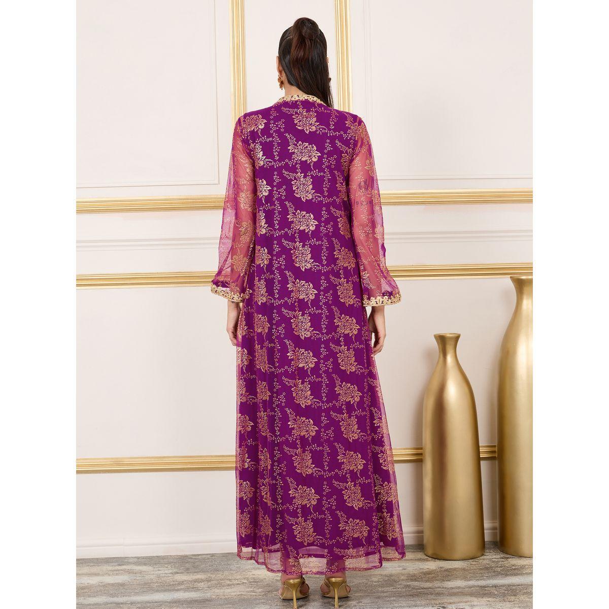 قفطان بطبعة فويل وتفاصيل دانتيل ماكسيم كرييشن × ستايلي-women-arabicclothing-kaftan-image-6