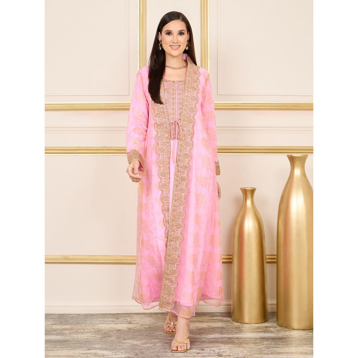 Maxim Creation X Styli  All Over Print Embroidered Lace Kaftan-women-arabicclothing-kaftan-image-1