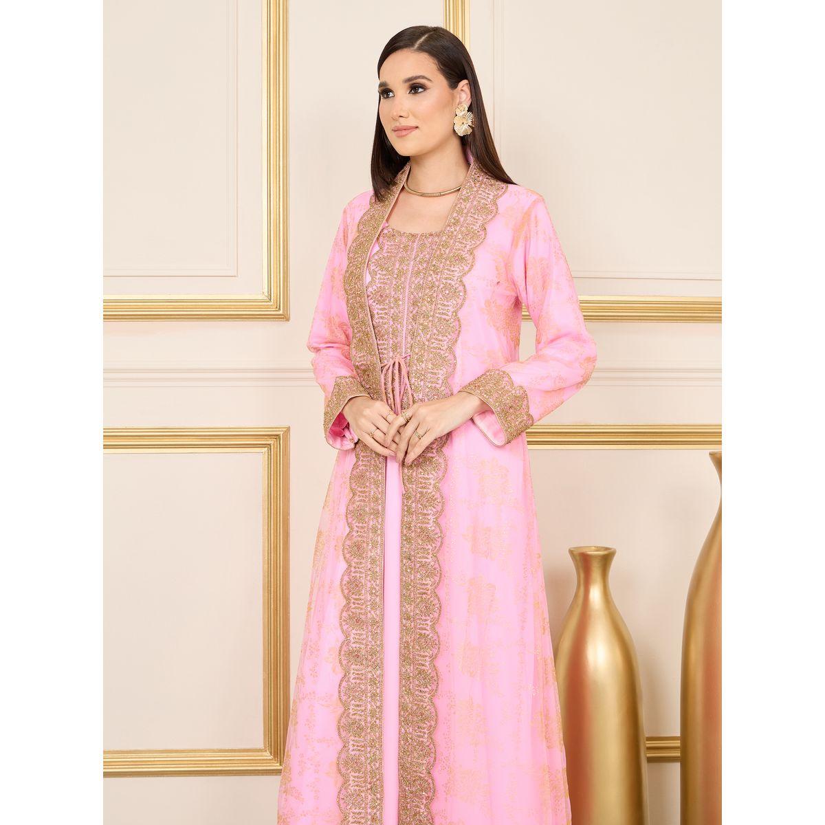 Maxim Creation X Styli  All Over Print Embroidered Lace Kaftan-women-arabicclothing-kaftan-image-2