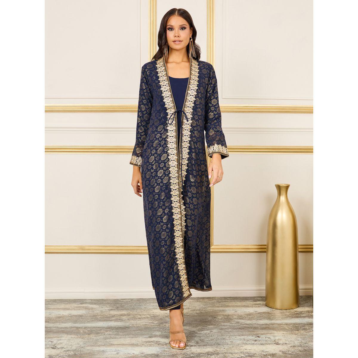 قفطان بطبعة فويل وحزام خصر ماكسيم كرييشن × ستايلي-women-arabicclothing-kaftan-image-2