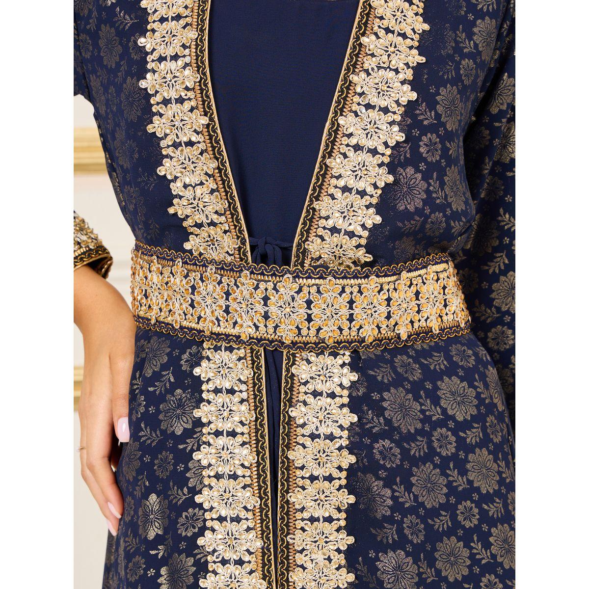 Maxim Creation X Styli  Foil Print Thread Embroidered Stone Detail Belted Kaftan-women-arabicclothing-kaftan-image-5