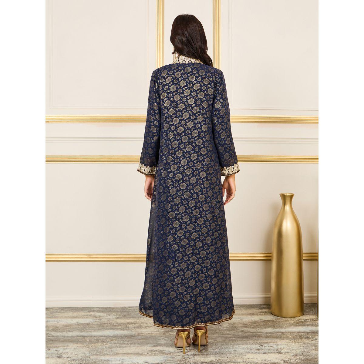 Maxim Creation X Styli  Foil Print Thread Embroidered Stone Detail Belted Kaftan-women-arabicclothing-kaftan-image-7