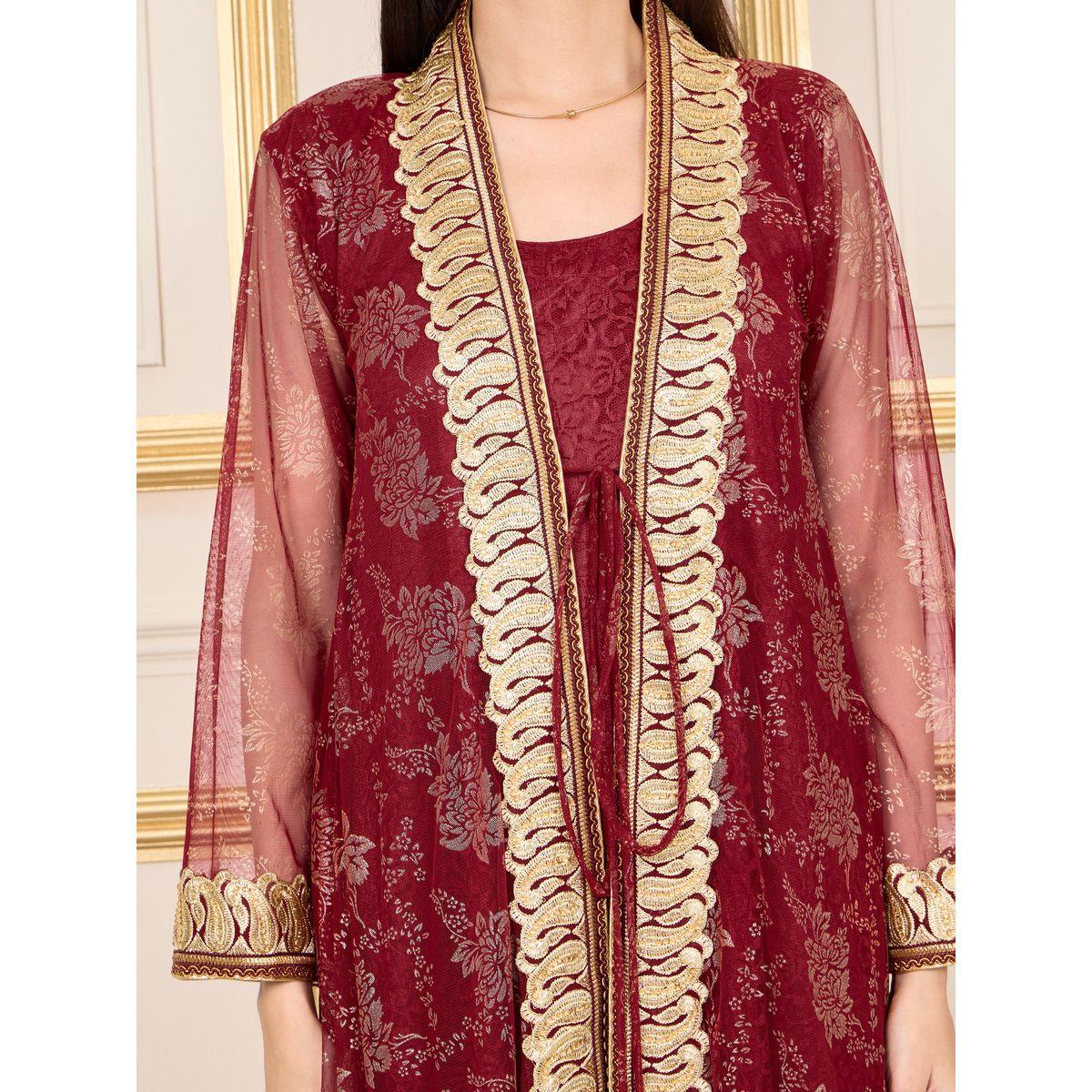 قفطان بتفاصيل مُطرّزة بدانتيل مع اربطة ماكسيم كرييشن × ستايلي-women-arabicclothing-kaftan-image-4