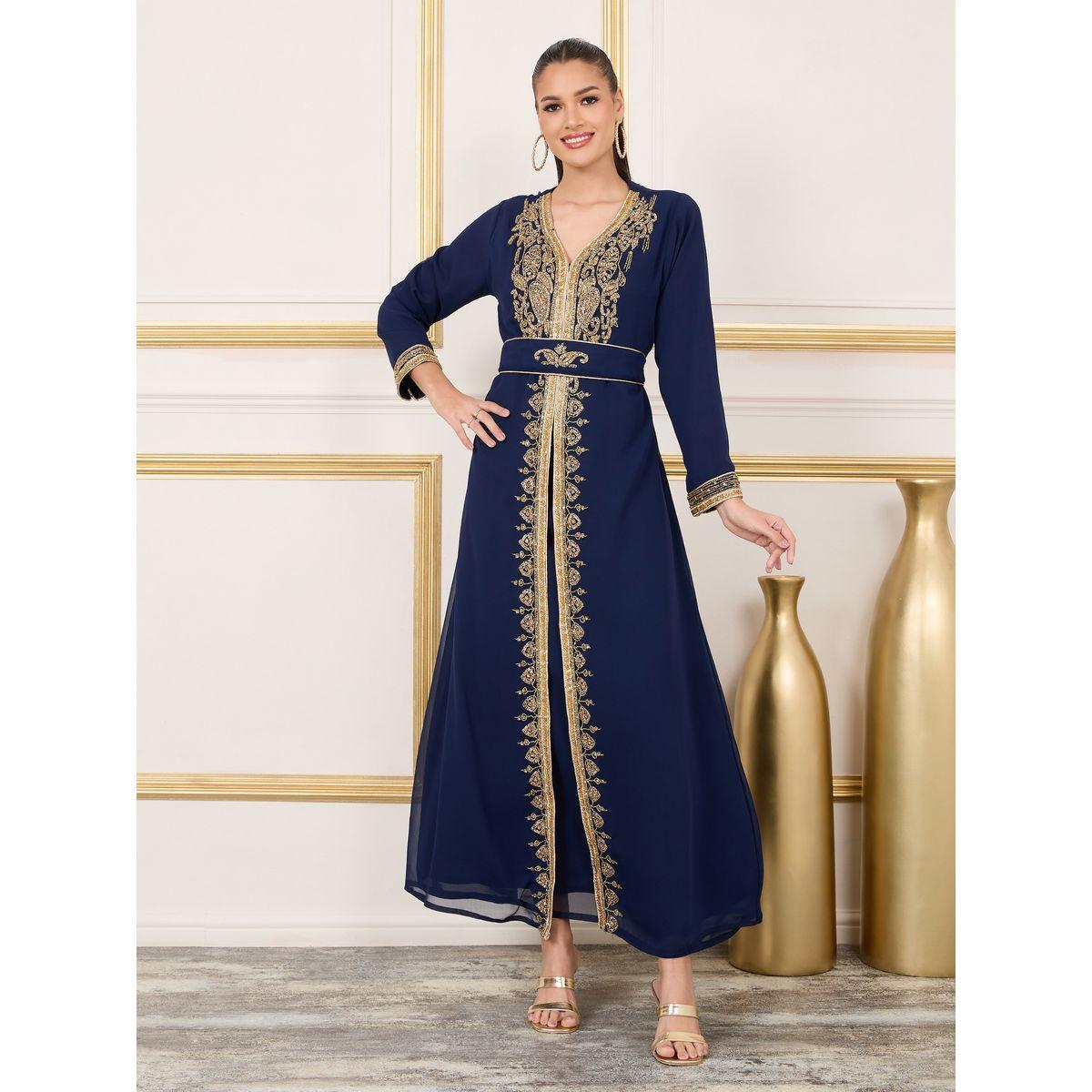 Maxim Creation X Styli  Embellished Belted Kaftan-women-arabicclothing-kaftan-image-1