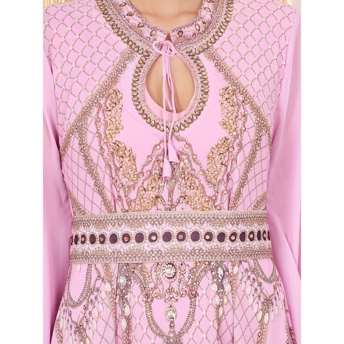 Maxim Creation Embellished Printed Tie Up Neck Jalabiya-women-arabicclothing-jalabiyas-image-5