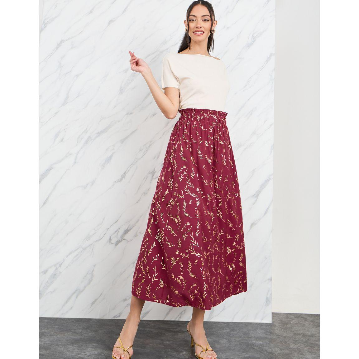 تنورة ميدي مطبعة بالكامل مع خصر بيبر باغ-women-clothing-bottoms-skirts-image-1