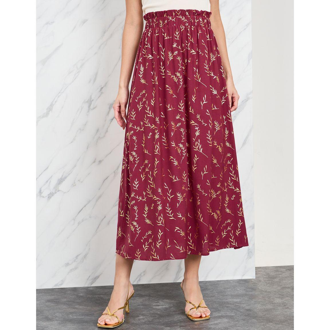 تنورة ميدي مطبعة بالكامل مع خصر بيبر باغ-women-clothing-bottoms-skirts-image-2