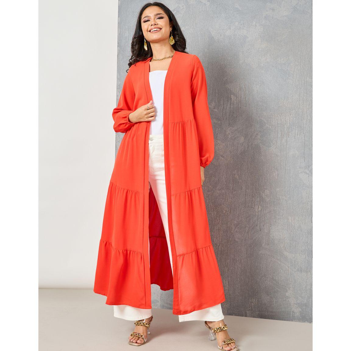 Styli Solid Tiered Detail Maxi Kimono-women-clothing-shirtsandblouses-shirts-image-2