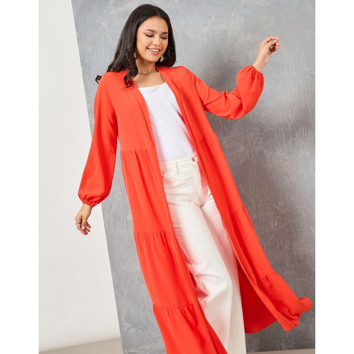 Styli Solid Tiered Detail Maxi Kimono-women-clothing-shirtsandblouses-shirts-image-3
