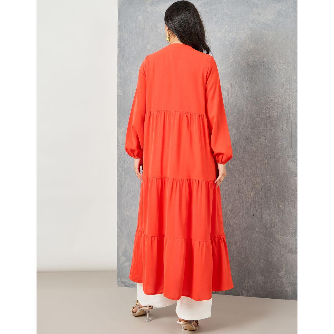 Styli Solid Tiered Detail Maxi Kimono-women-clothing-shirtsandblouses-shirts-image-5