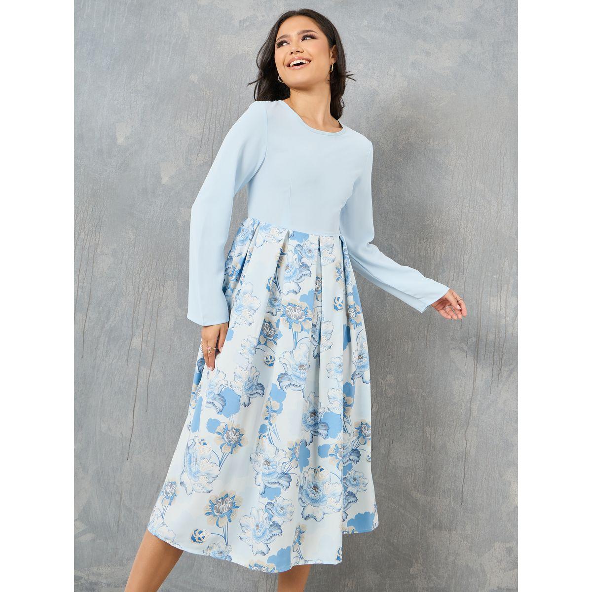 فستان ميدي مطبع بطبعة زهور-women-clothing-dresses-image-1
