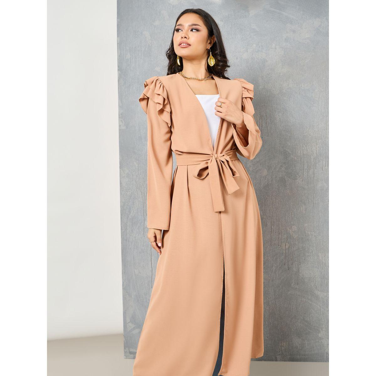 Styli Solid Ruffle Detail Kimono with Tie Up Belt-women-clothing-shirtsandblouses-shirts-image-3