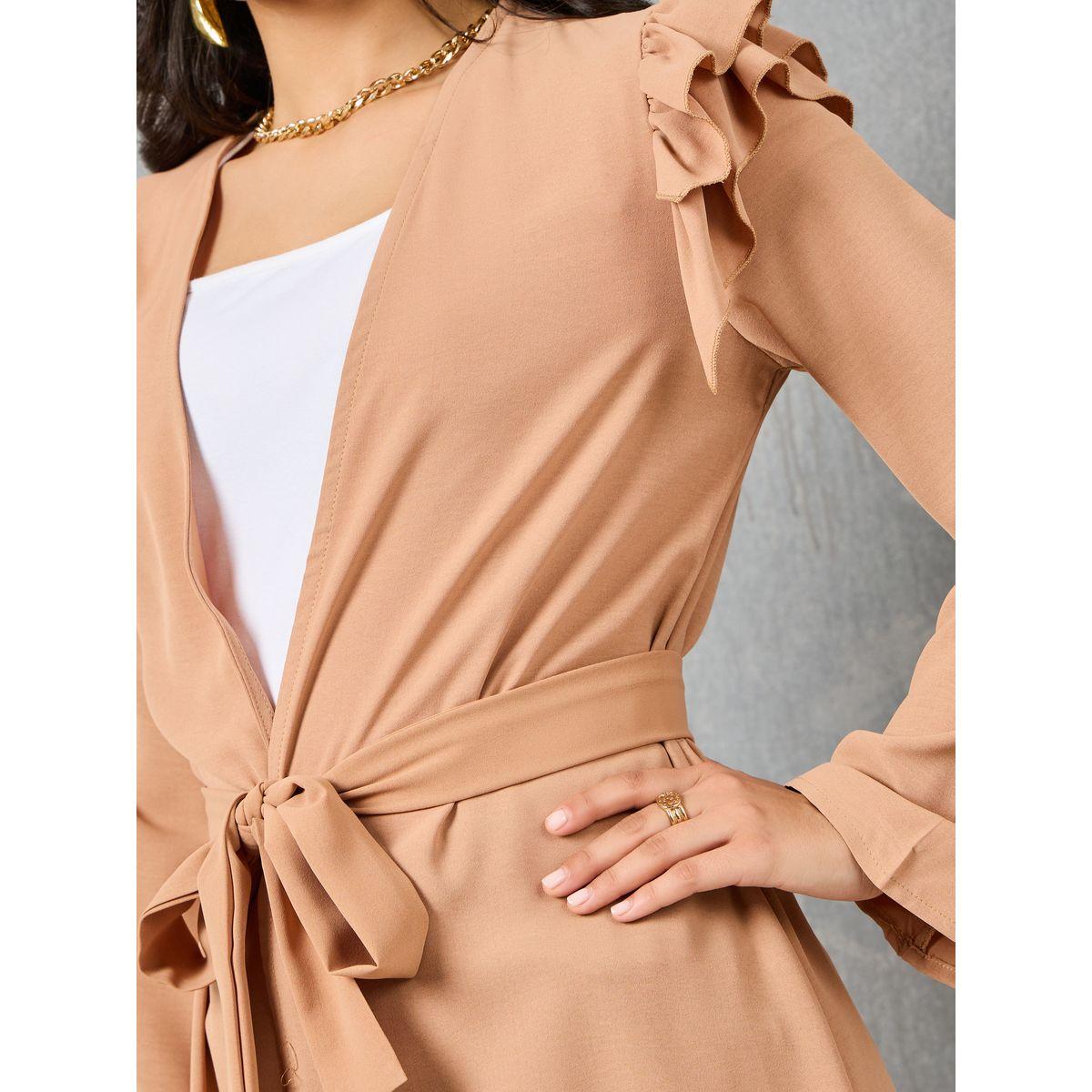 Styli Solid Ruffle Detail Kimono with Tie Up Belt-women-clothing-shirtsandblouses-shirts-image-4
