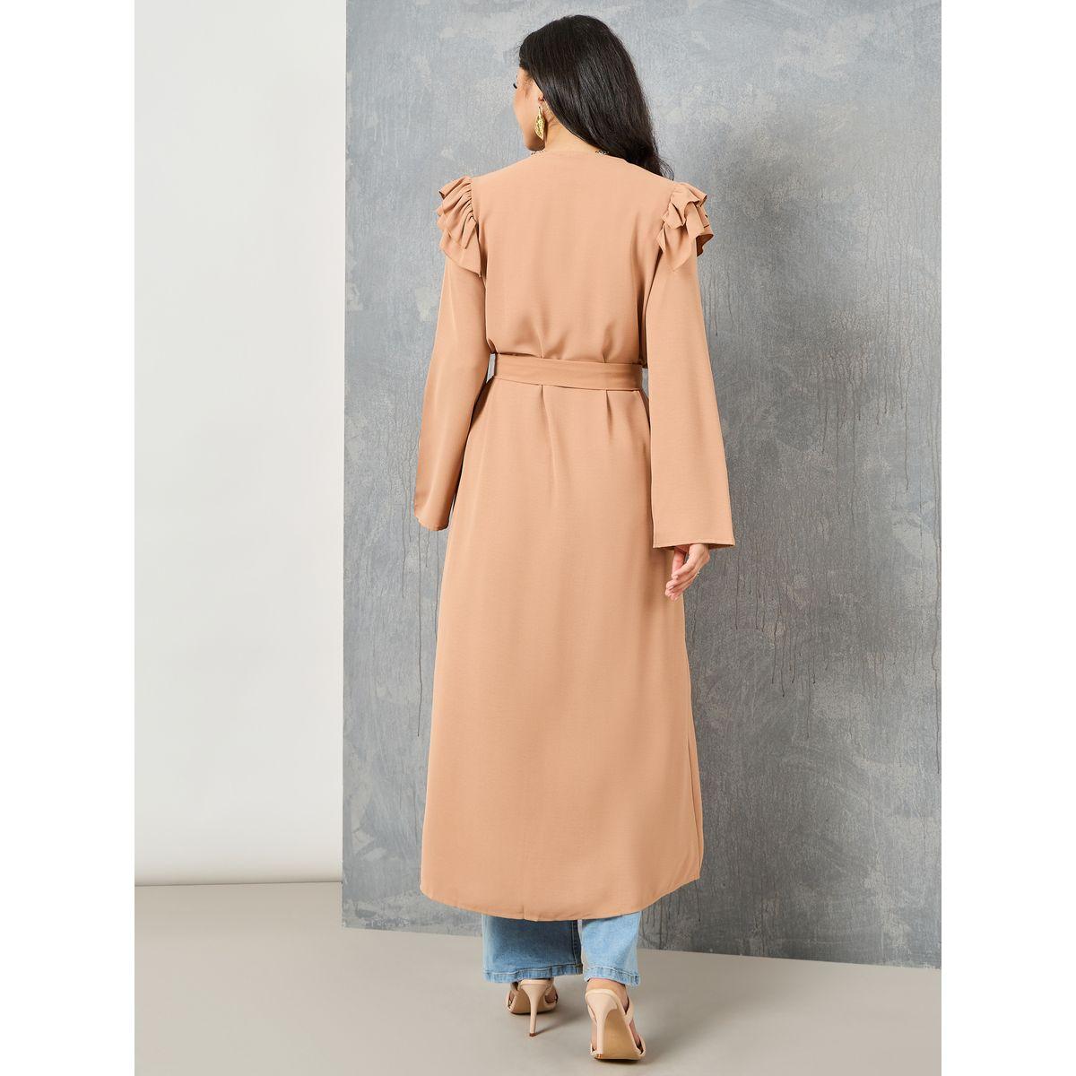 Styli Solid Ruffle Detail Kimono with Tie Up Belt-women-clothing-shirtsandblouses-shirts-image-5
