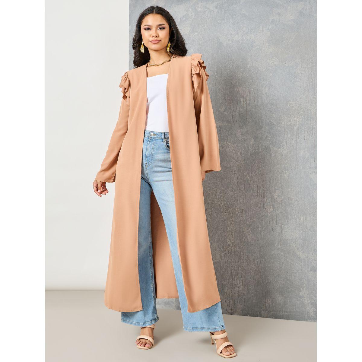 Styli Solid Ruffle Detail Kimono with Tie Up Belt-women-clothing-shirtsandblouses-shirts-image-6