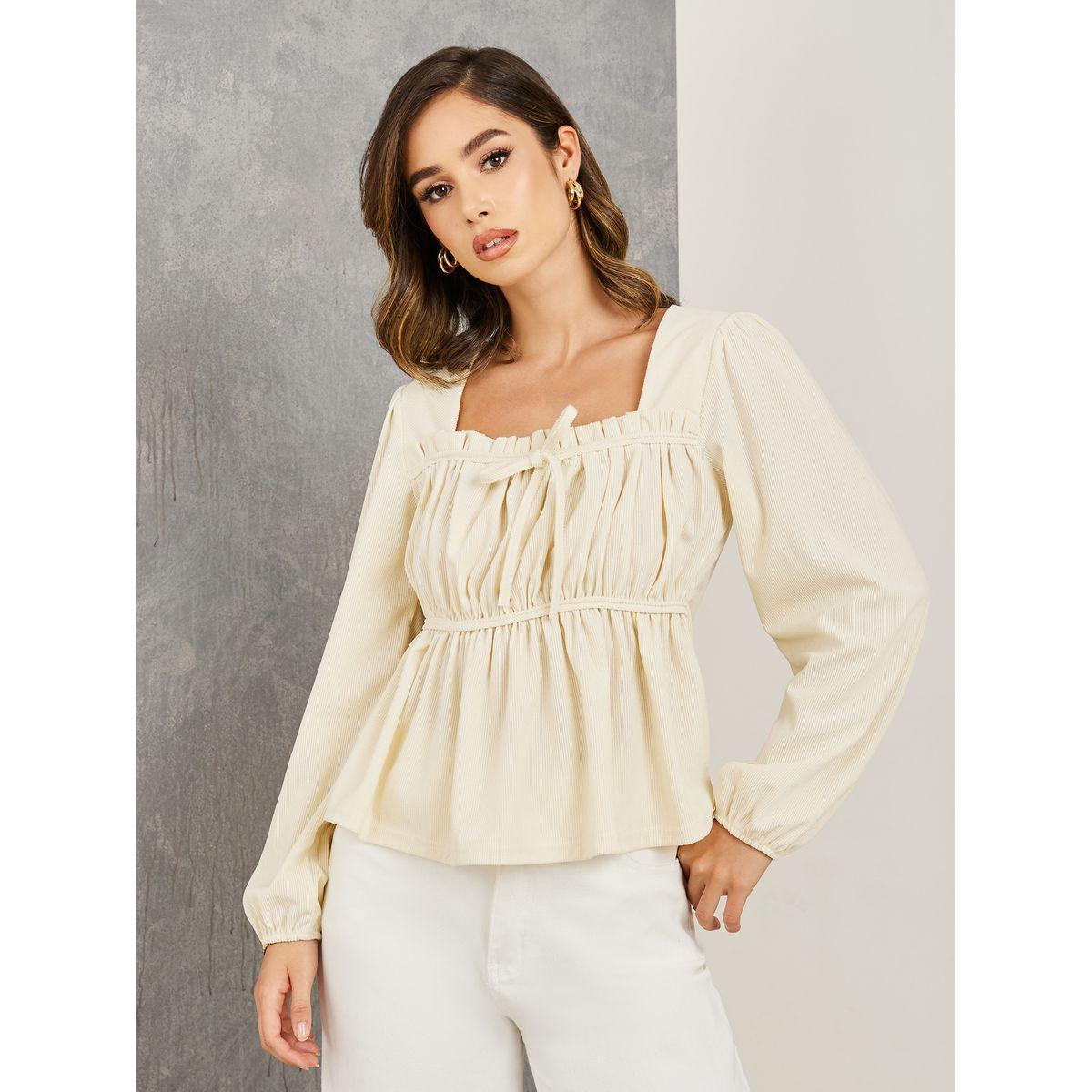 بلوزة بتفاصيل كسرات وأربطة-women-clothing-shirtsandblouses-blouses-image-1