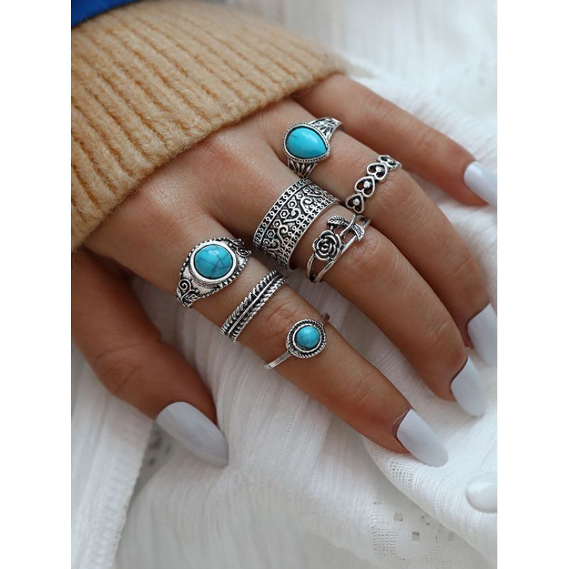 مجموعة من 7 خواتم عصرية-women-watchesandjewellery-jewellery-rings-image-1