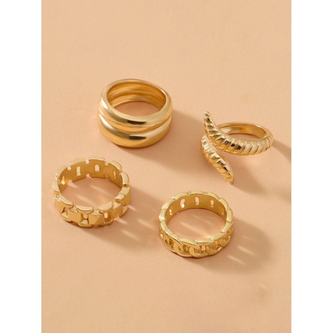 Styli Set of 4 - Textured Metallic Rings-women-watchesandjewellery-jewellery-rings-image-1