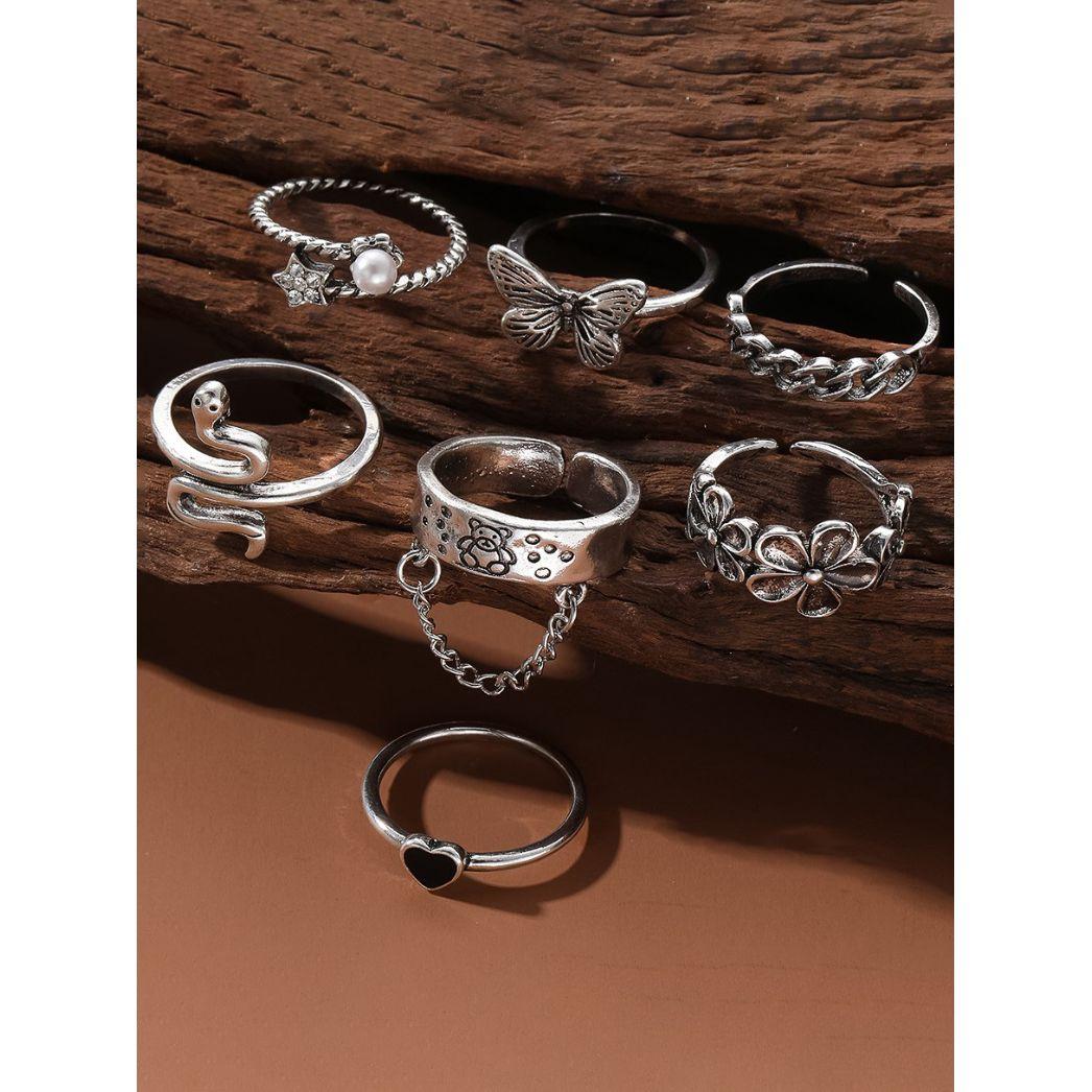 Styli Set of 7 - Chain Link Detail Assorted Rings-women-watchesandjewellery-jewellery-rings-image-1