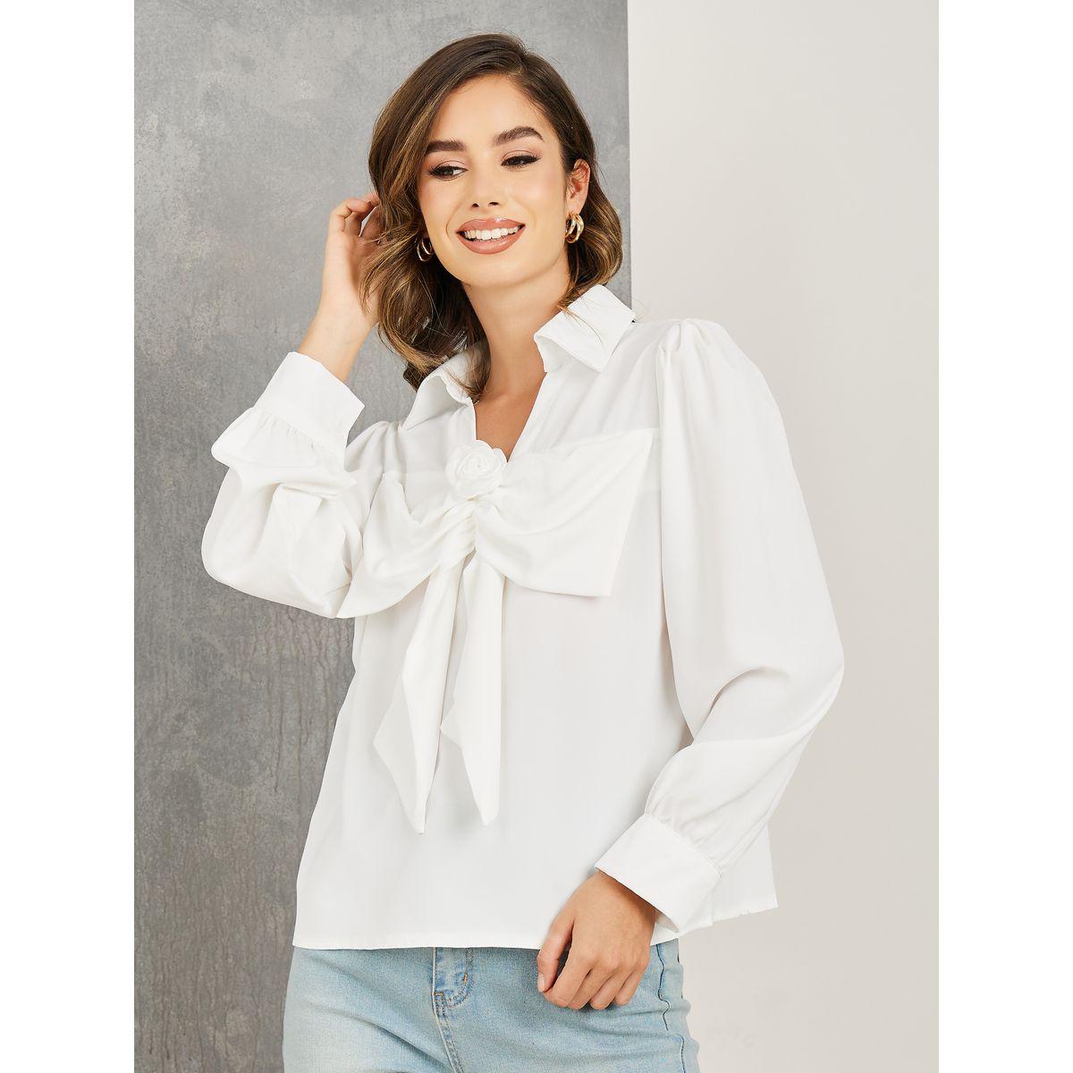 بلوزة مزينة بفيونكة واكمام طويلة-women-clothing-shirtsandblouses-blouses-image-1