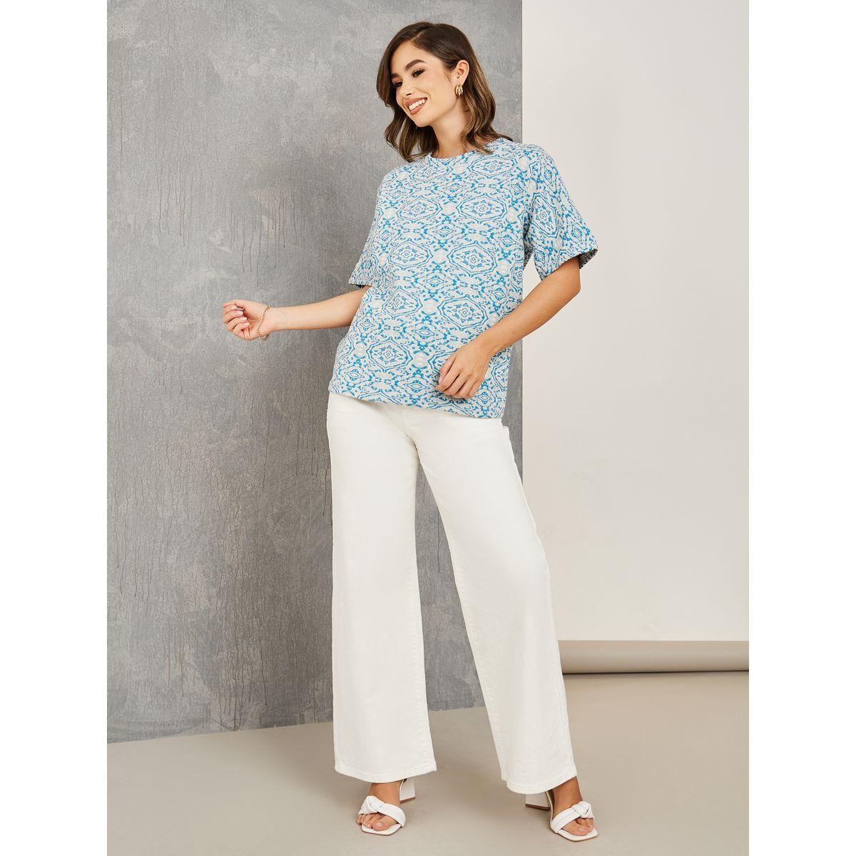 Styli Textured Jacquard Design T-Shirt-women-clothing-tshirts-image-2