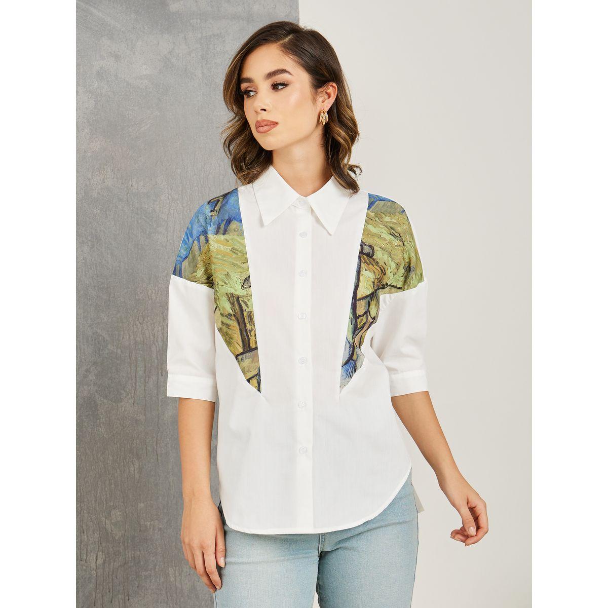 Styli Patch Print Detail Shirt with Button Placket-women-clothing-shirtsandblouses-shirts-image-1