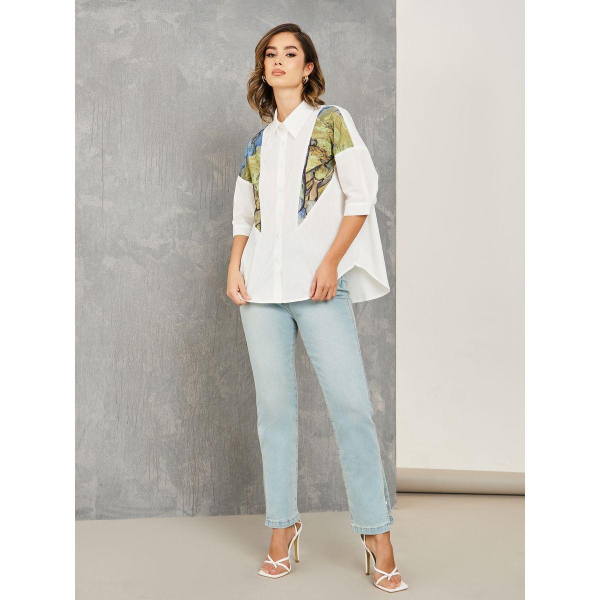 Styli Patch Print Detail Shirt with Button Placket-women-clothing-shirtsandblouses-shirts-image-2