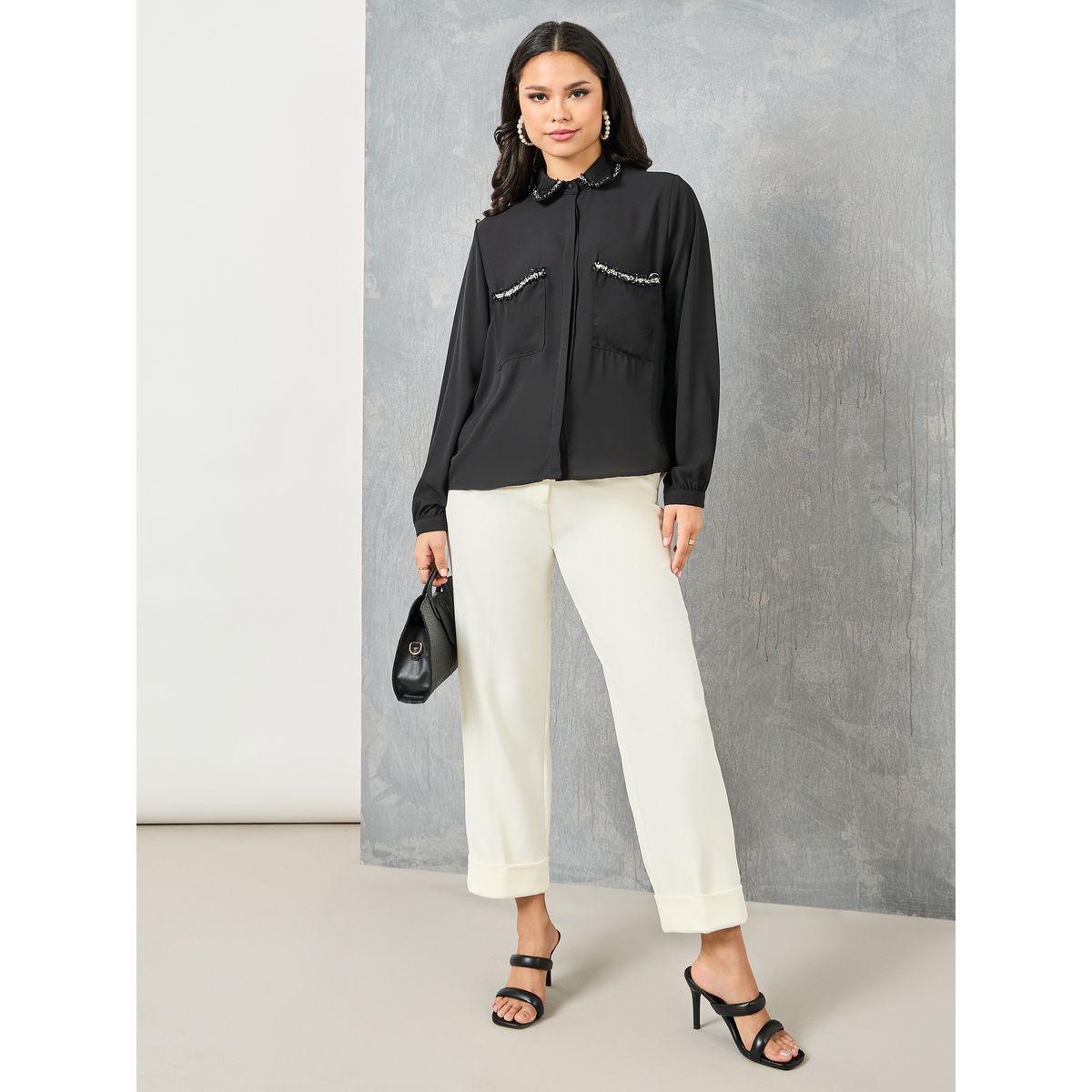 بلوزة تويد مزينة بجيوب-women-clothing-shirtsandblouses-shirts-image-2