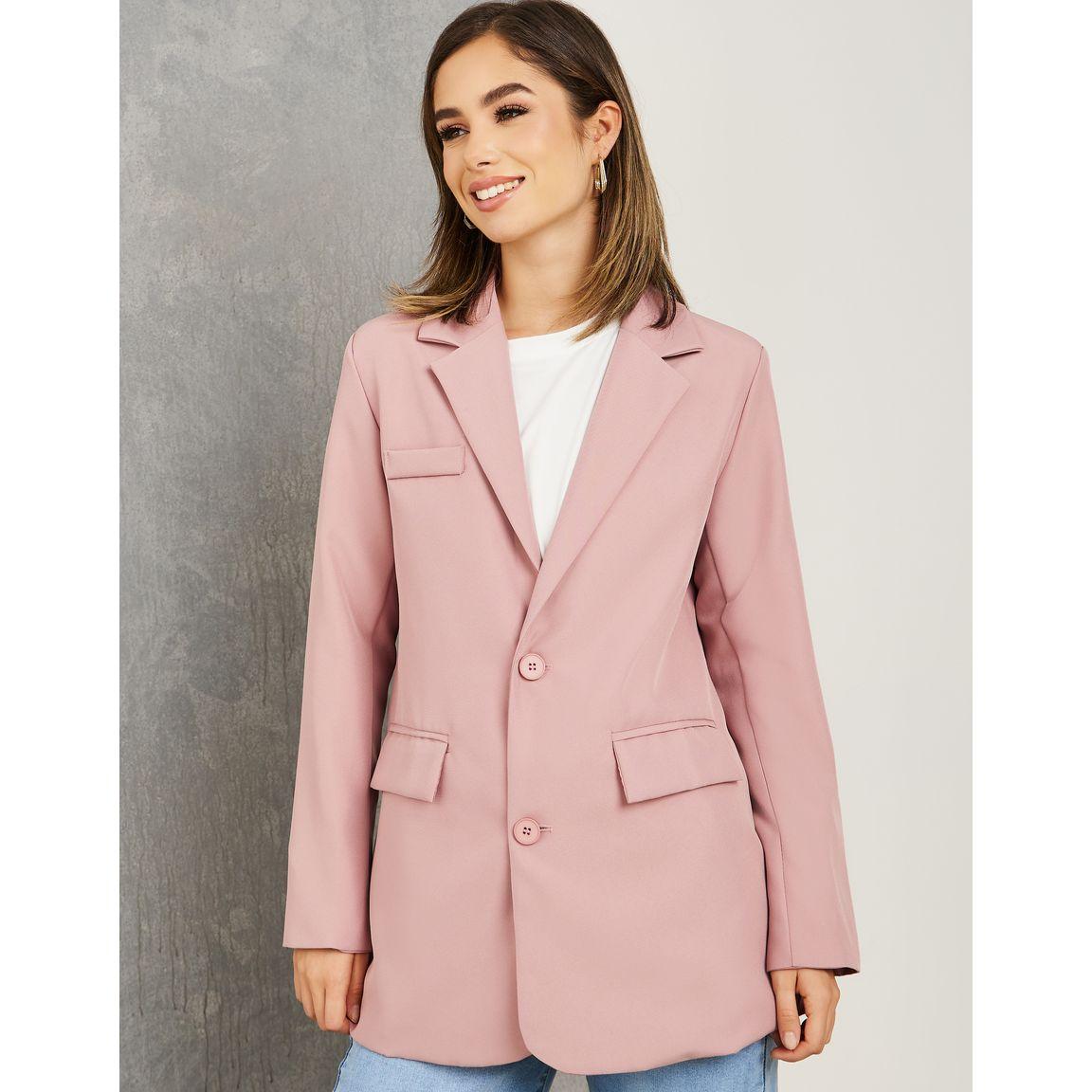 Styli Solid Long Line Blazer with Pockets-women-clothing-coatsandjackets-blazers-image-1