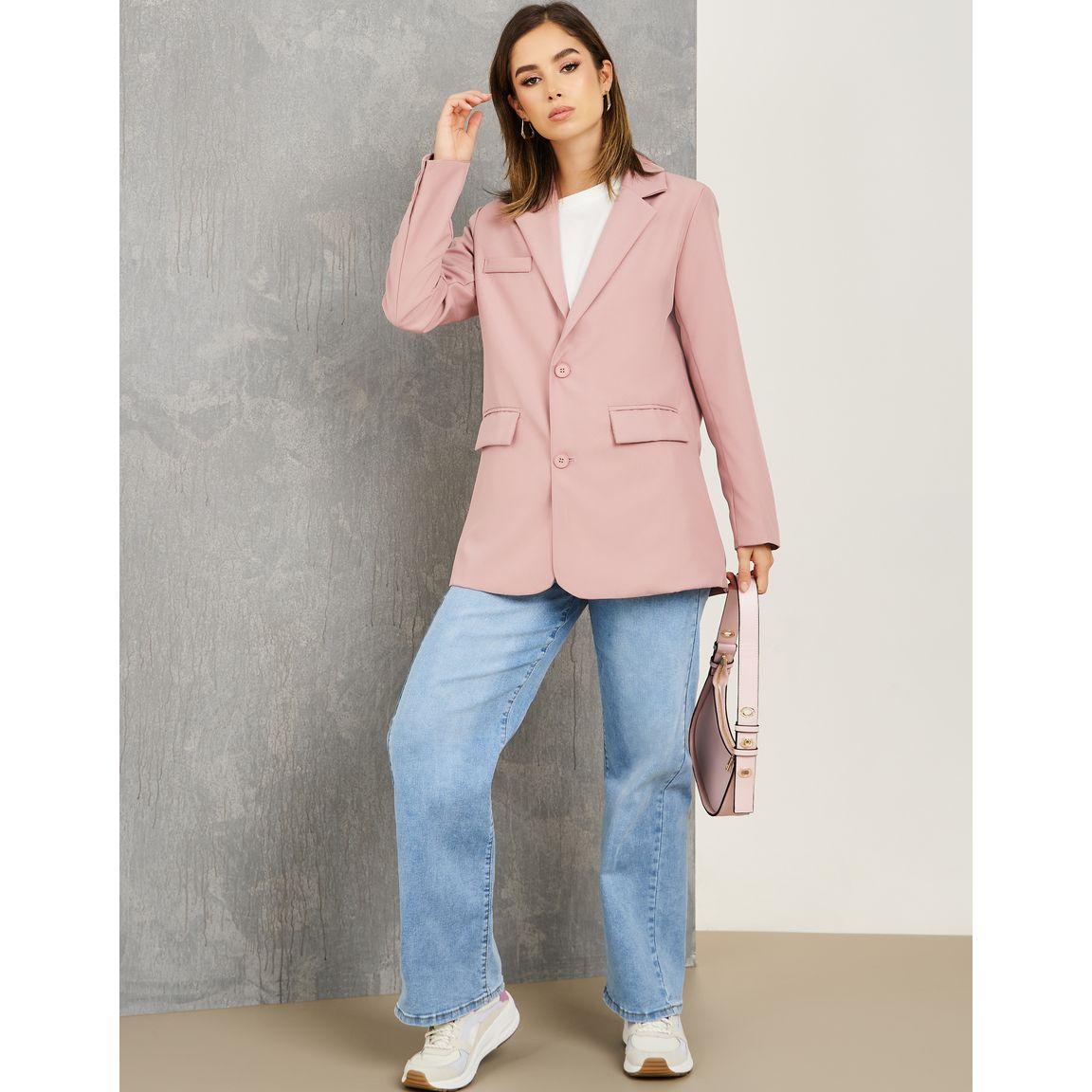 Styli Solid Long Line Blazer with Pockets-women-clothing-coatsandjackets-blazers-image-2