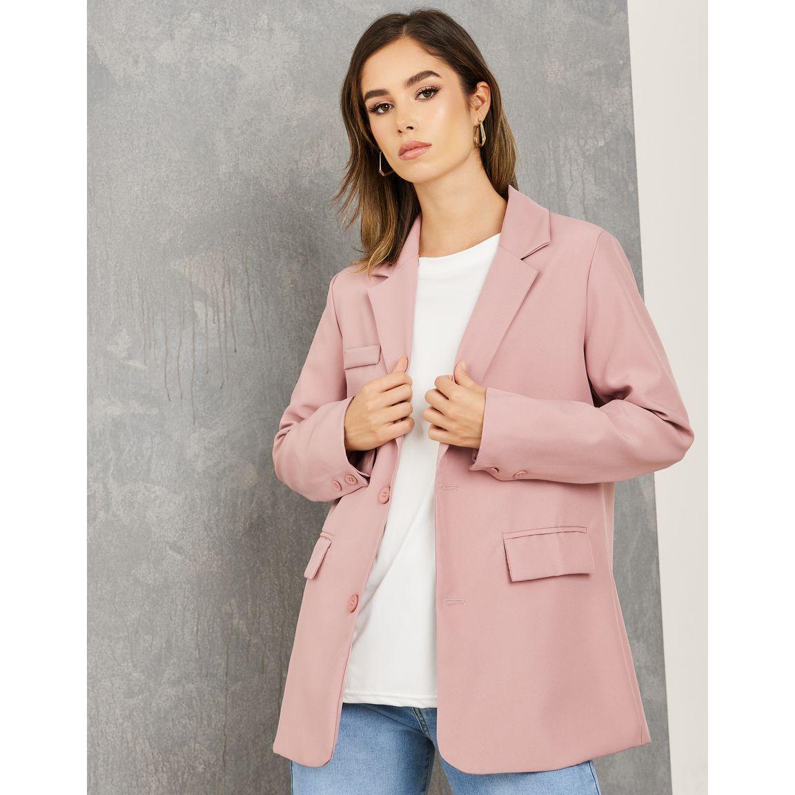 Styli Solid Long Line Blazer with Pockets-women-clothing-coatsandjackets-blazers-image-3