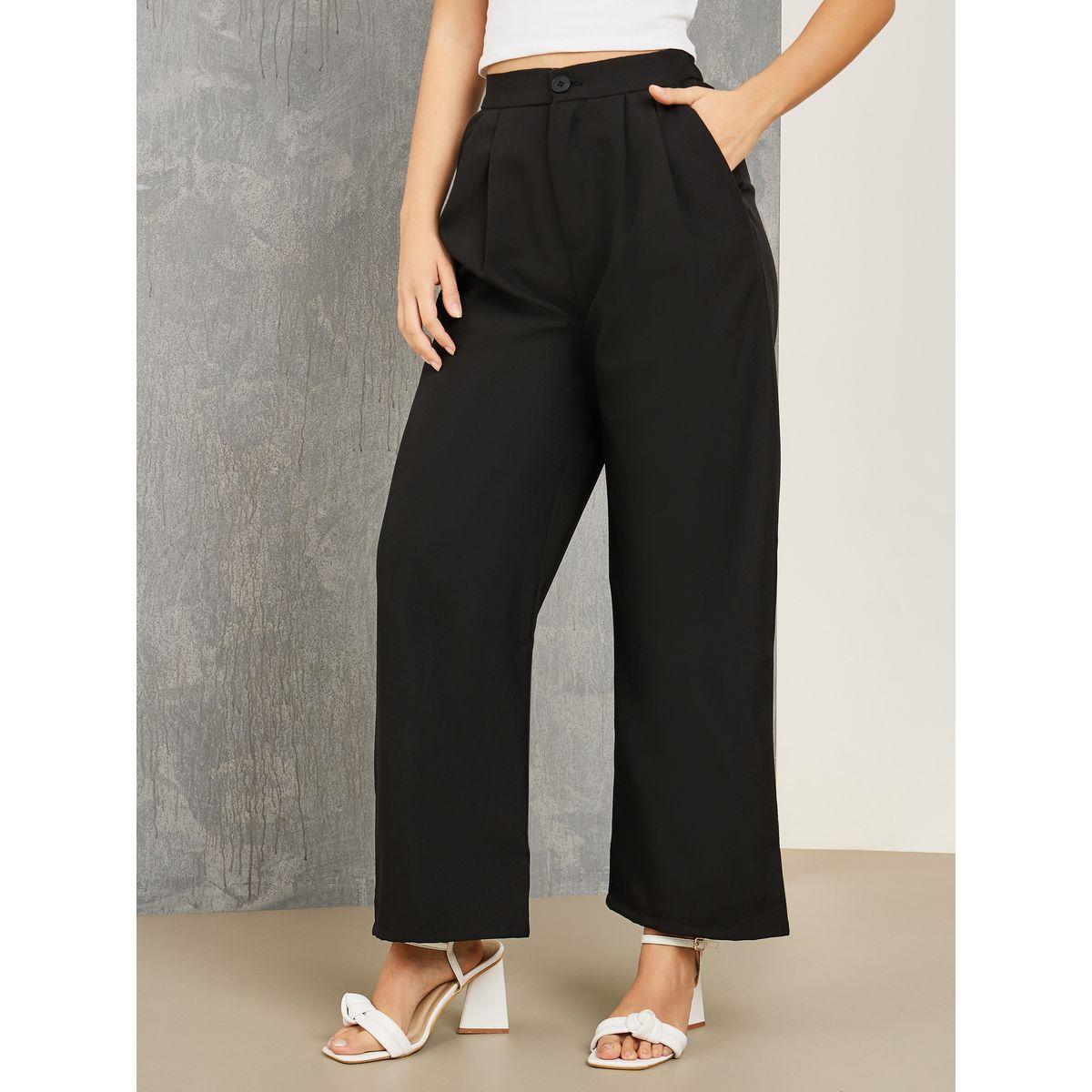 بنطال سادة واسع الأرجل مع زر غلق-women-clothing-bottoms-trousers-image-4