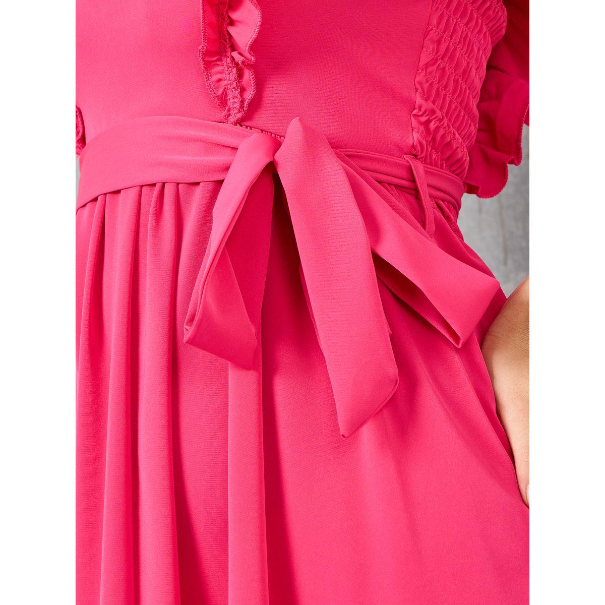 Styli Smocked Detail Ruffle Trim A-Line Midi Dress-women-clothing-dresses-image-3