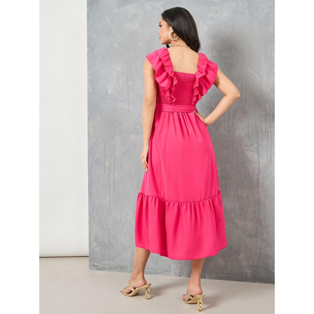 Styli Smocked Detail Ruffle Trim A-Line Midi Dress-women-clothing-dresses-image-4