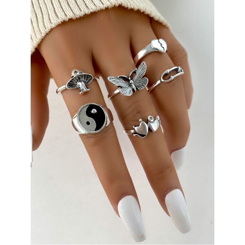 مجموعة من 6 خواتم كاجوال-women-watchesandjewellery-jewellery-rings-image-1