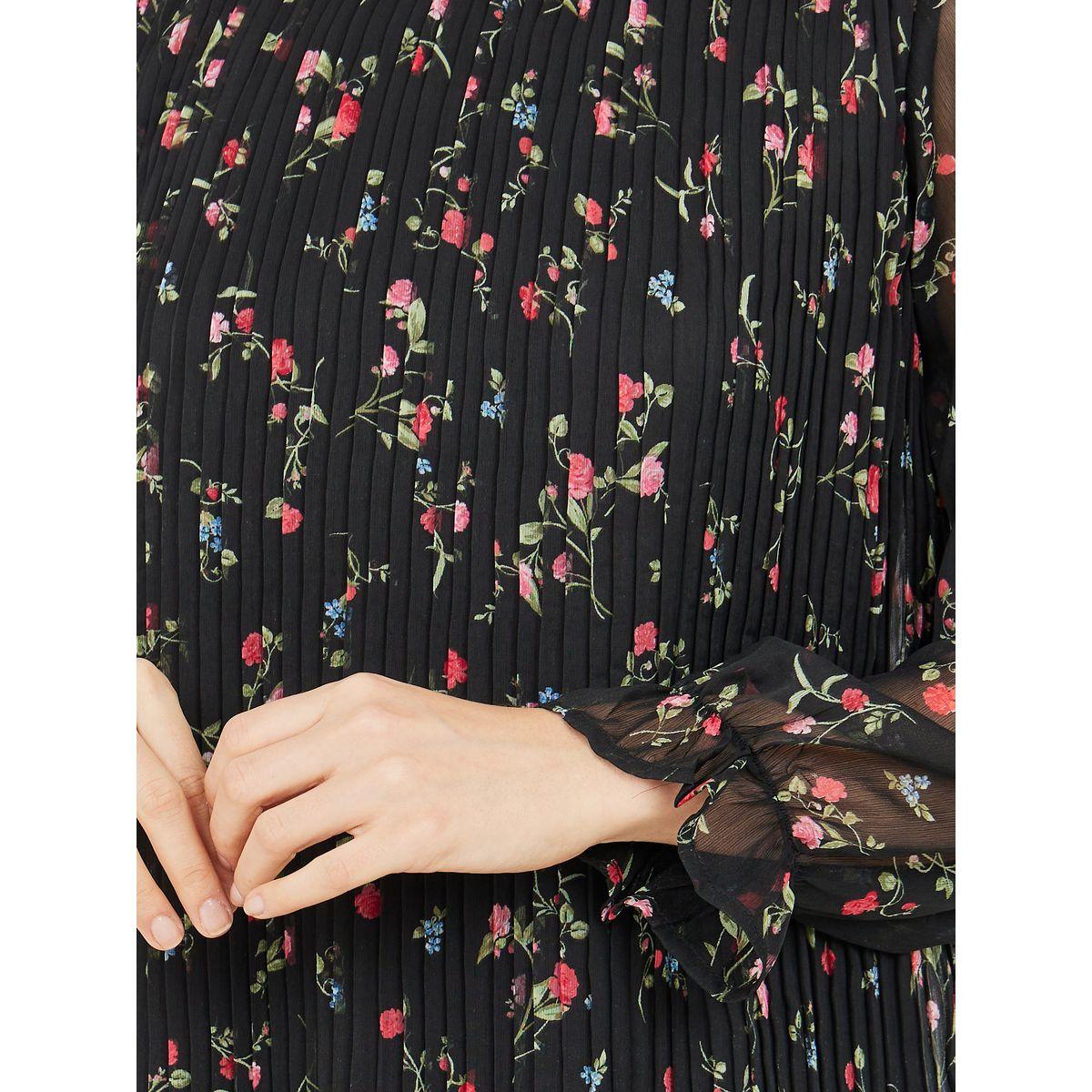 فستان ميدي بكسرات وياقة عالية-women-clothing-dresses-image-3