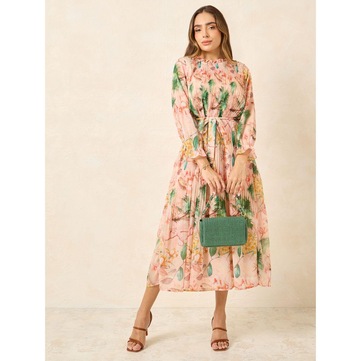 Styli Floral Pleated High Neck A-Line Maxi Dress-women-clothing-dresses-image-1