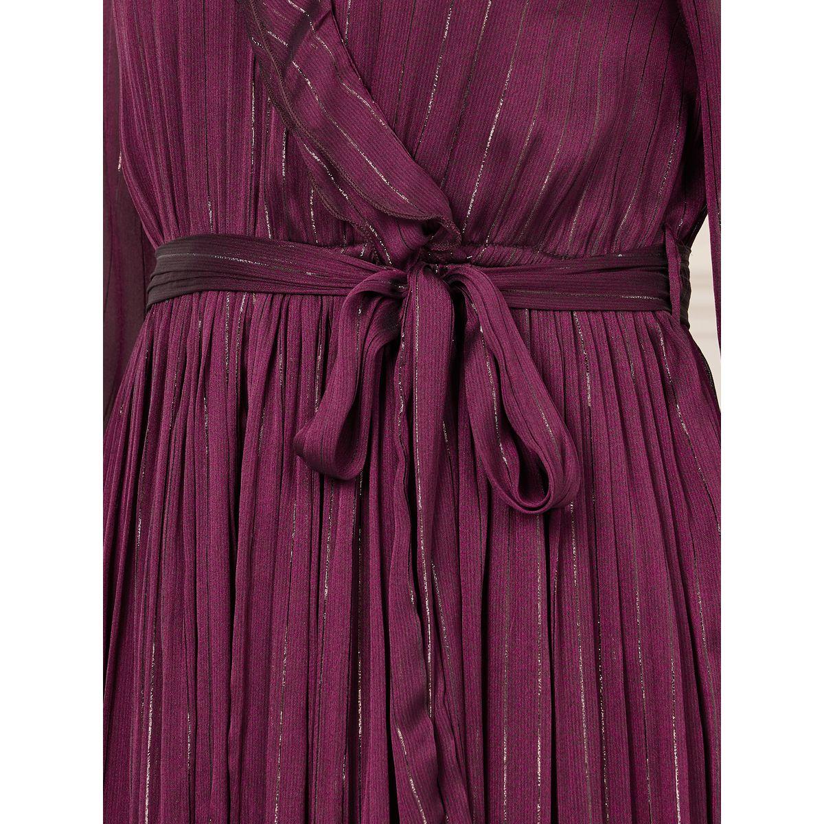 Styli Lurex Striped Ruffle Neck A-line Midi Dress-women-clothing-dresses-image-3