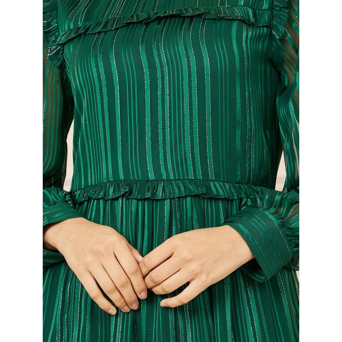 فستان ميدي مخطط بنسيج لوريكس مع ياقة عالية-women-clothing-dresses-image-3