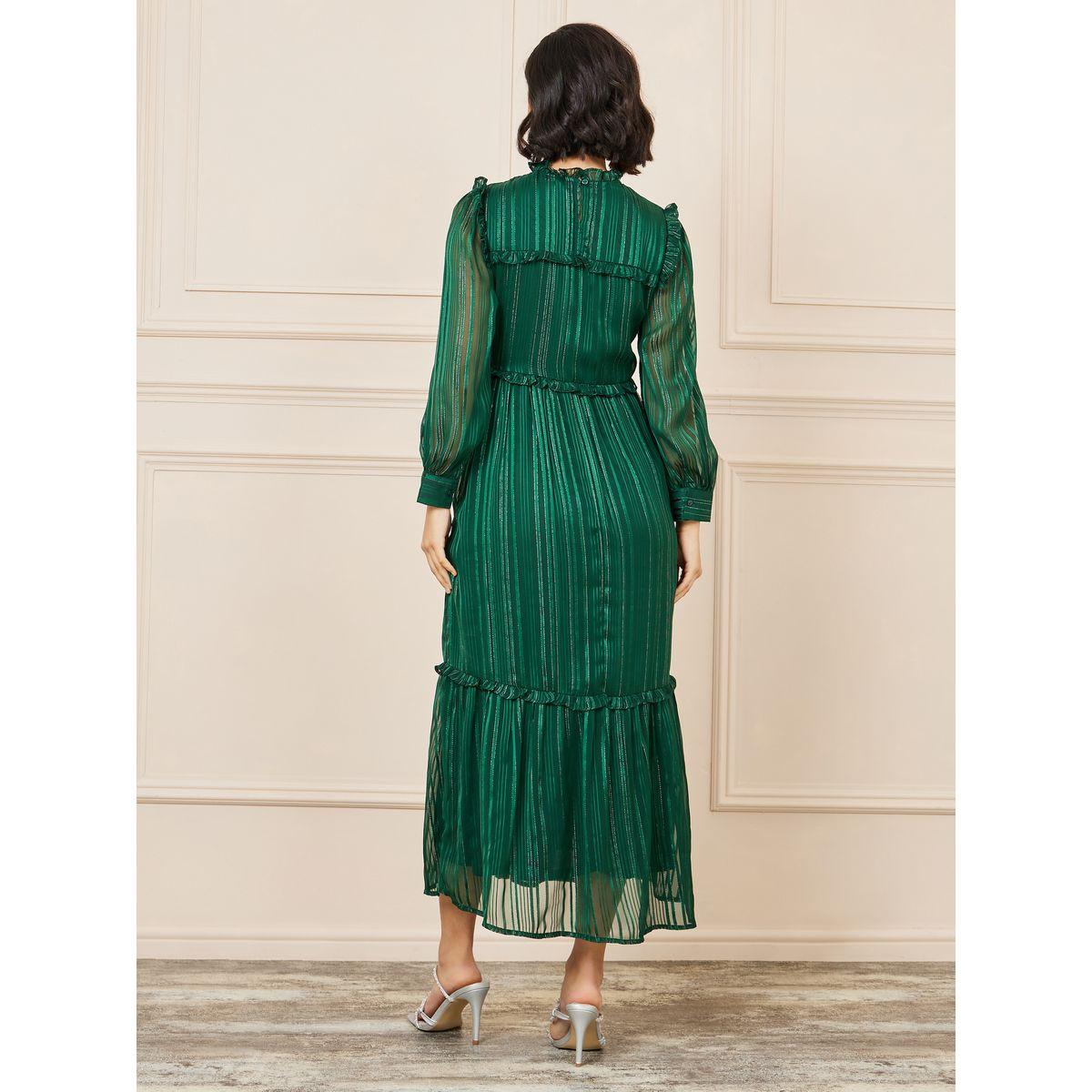 فستان ميدي مخطط بنسيج لوريكس مع ياقة عالية-women-clothing-dresses-image-4