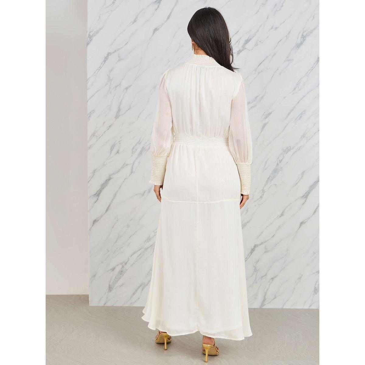 فستان طويل مخطط بنسيج لوريكس وياقة عالية-women-clothing-dresses-image-4