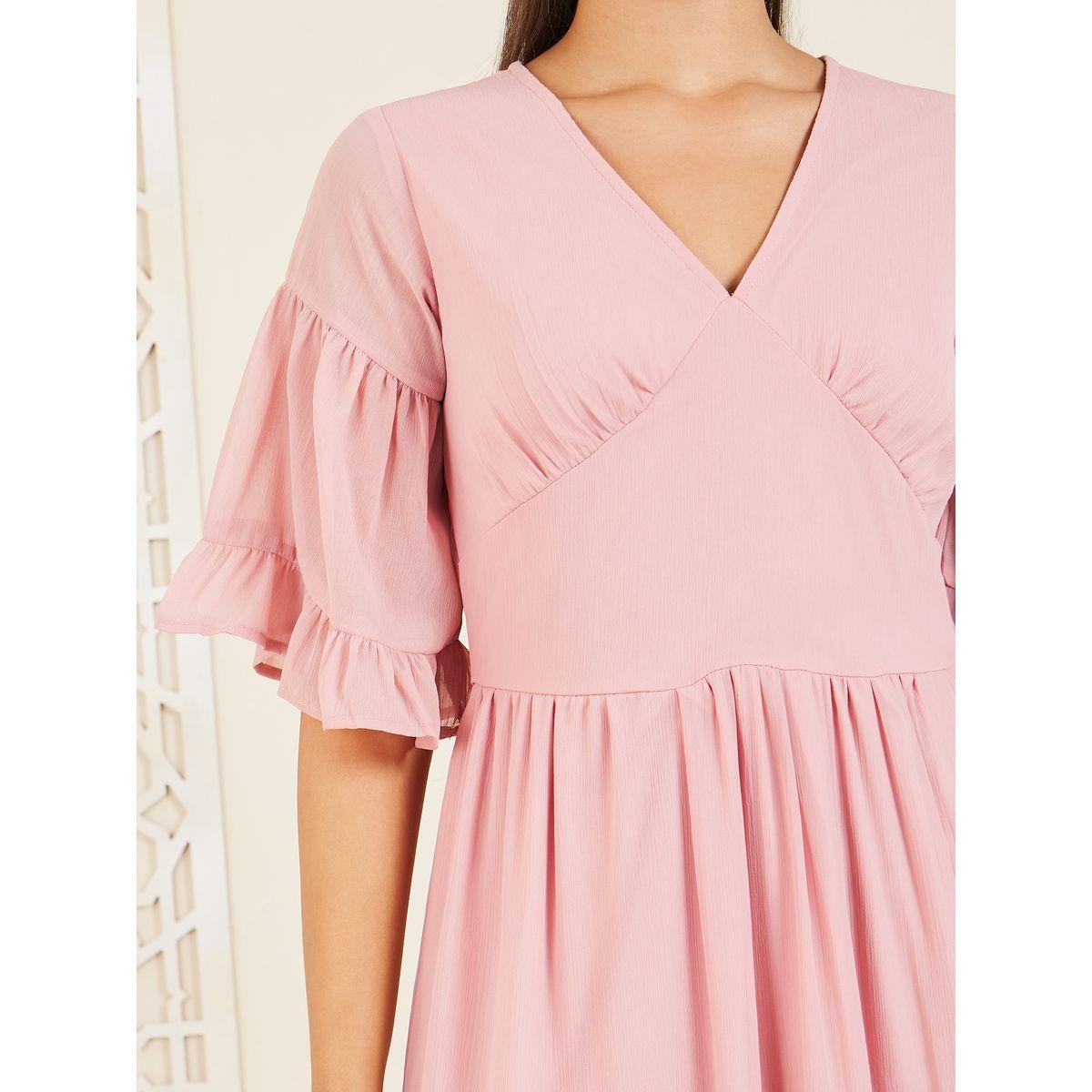 فستان طويل مزين بكسرات مع اكمام شفافة-women-clothing-dresses-image-3