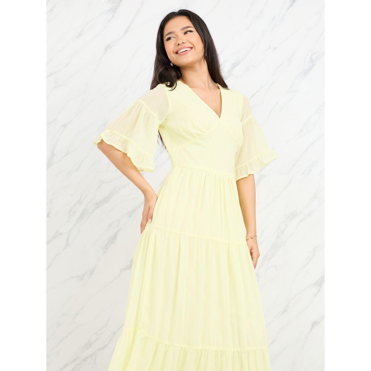 Styli Gathered Detail Sheer Sleeves Tiered Maxi Dress-women-clothing-dresses-image-2