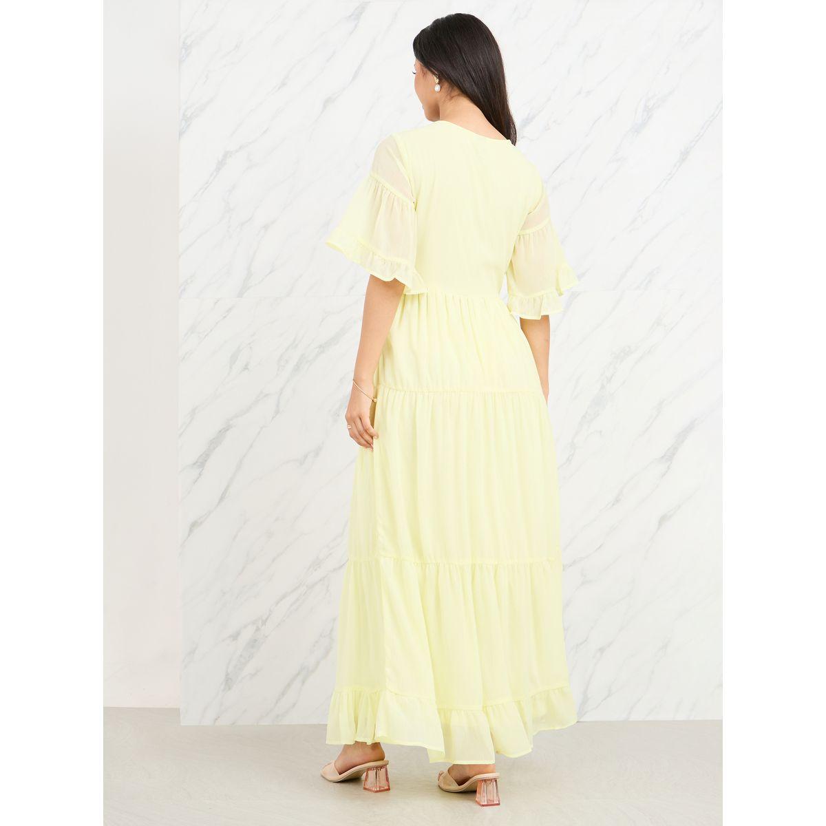 Styli Gathered Detail Sheer Sleeves Tiered Maxi Dress-women-clothing-dresses-image-4